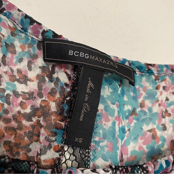 BCBGMAXAZRIA Tahiti Blue Combo Lace Blocked Dress - Picture 2 of 7